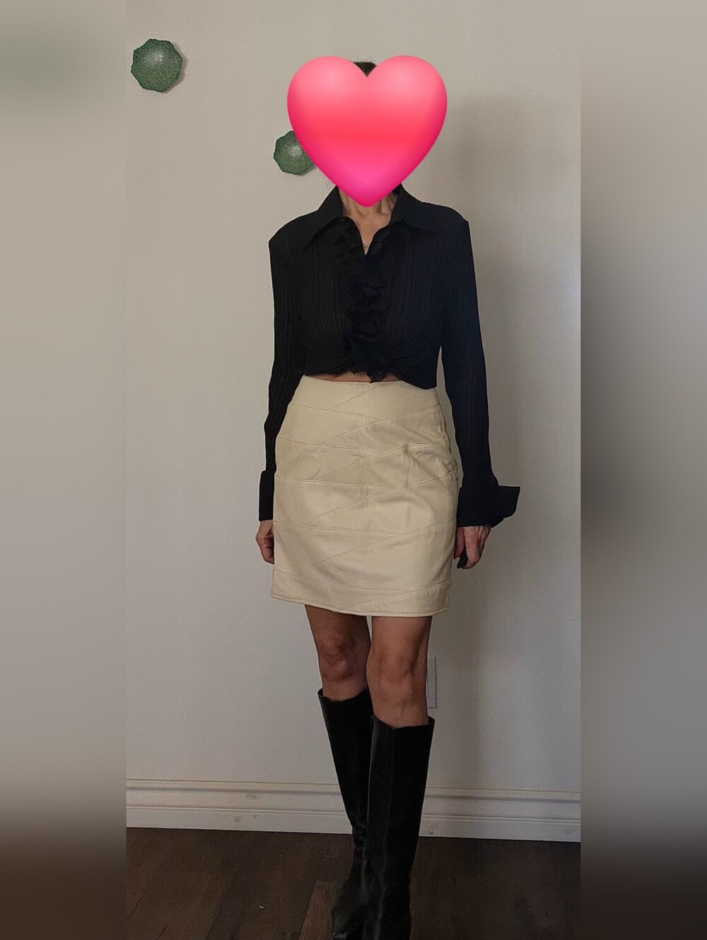 Erez Vintage Cream Genuine Leather Mini Skirt - Size 6
